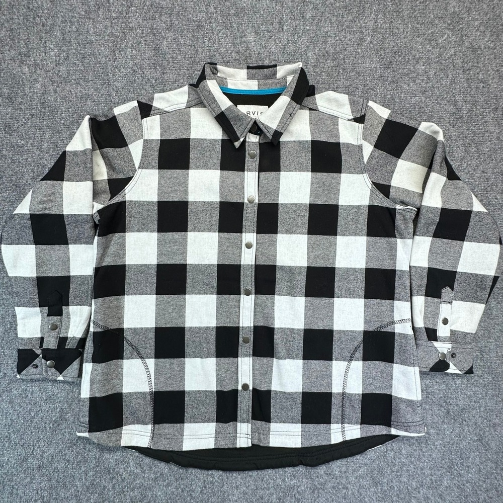 Orvis Shirt Jacket Womens XXL Black White Buffalo Plaid‎ Fleece Lined 1173730